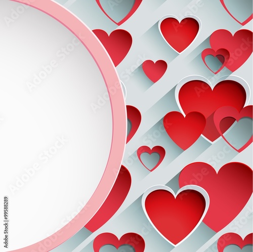 Paper pink border circle banner background with hearts valentine 
