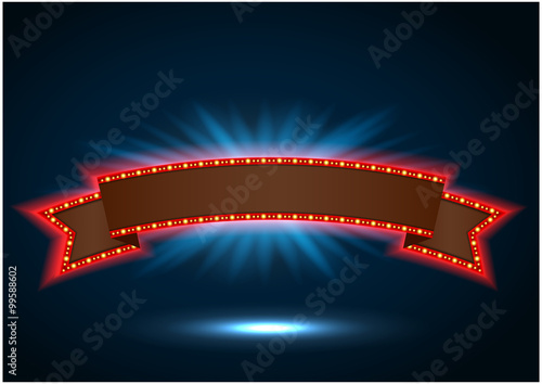 Ribbon retro background light banner with light bulbs on the contour 