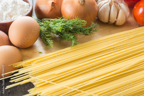 dry pasta spaghetti with ingredient