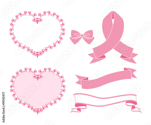 ハートバラフレームリボンセット（単色）　ピンク
