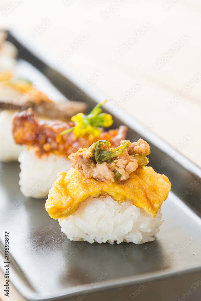 omelet with spicy pork sushi omelet with spicy pork sushi