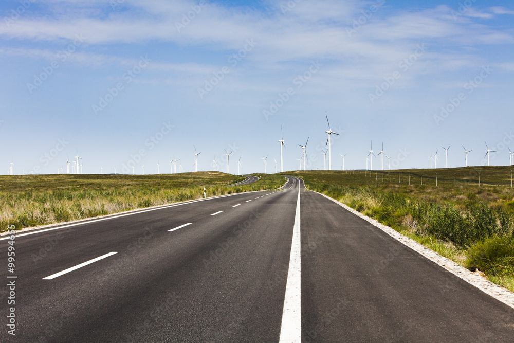 Road and wind driven generators, Qinghai Province Road and wind driven generators, Qinghai Province