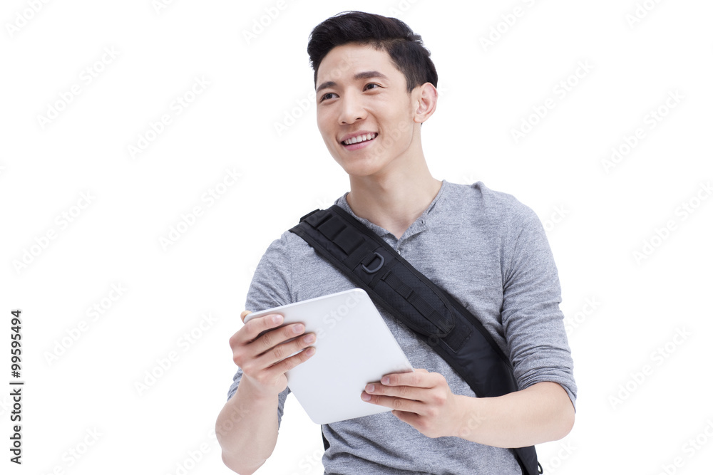 Happy male college student with digital tablet Happy male college student with digital tablet