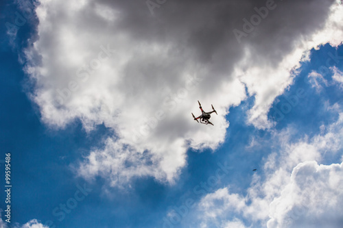 Varna, Bulgaria - July 05 ,2015: Flying drone quadcopter Dji Phantom