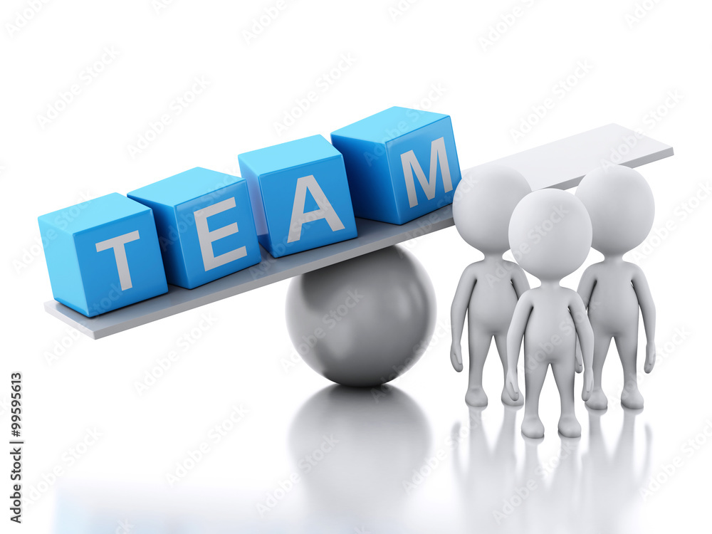 3d white people and a balance. Team concept 3d white people and a balance. Team concept