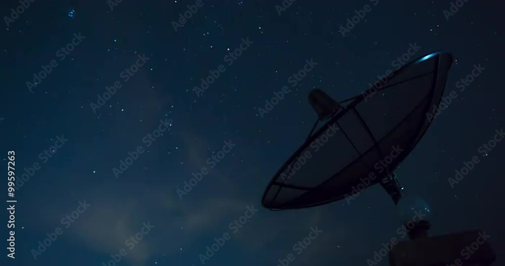 Stars Sky Turning Space Astrophotography Time Lapse with Satellite dish communication technology network . Stars Sky Turning Space Astrophotography Time Lapse with Satellite dish communication technology network .