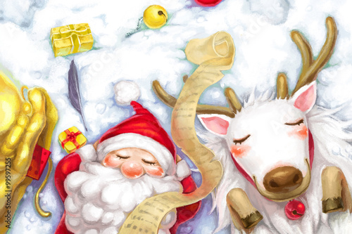 Santa Claus and Reindeer lying in the snow  © Blue Jean Images