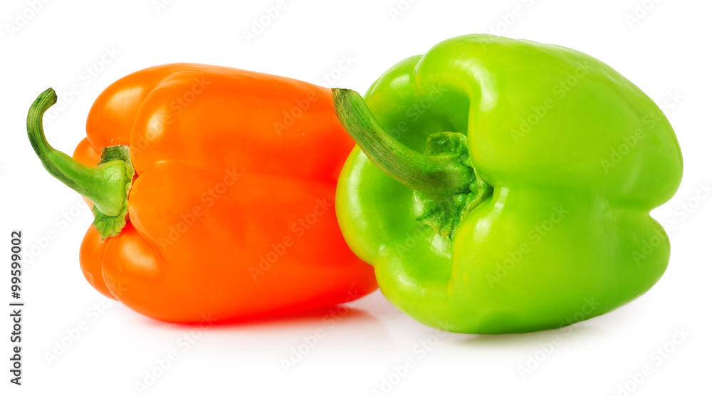 Orange and Green pepper on white background Orange and Green pepper on white background