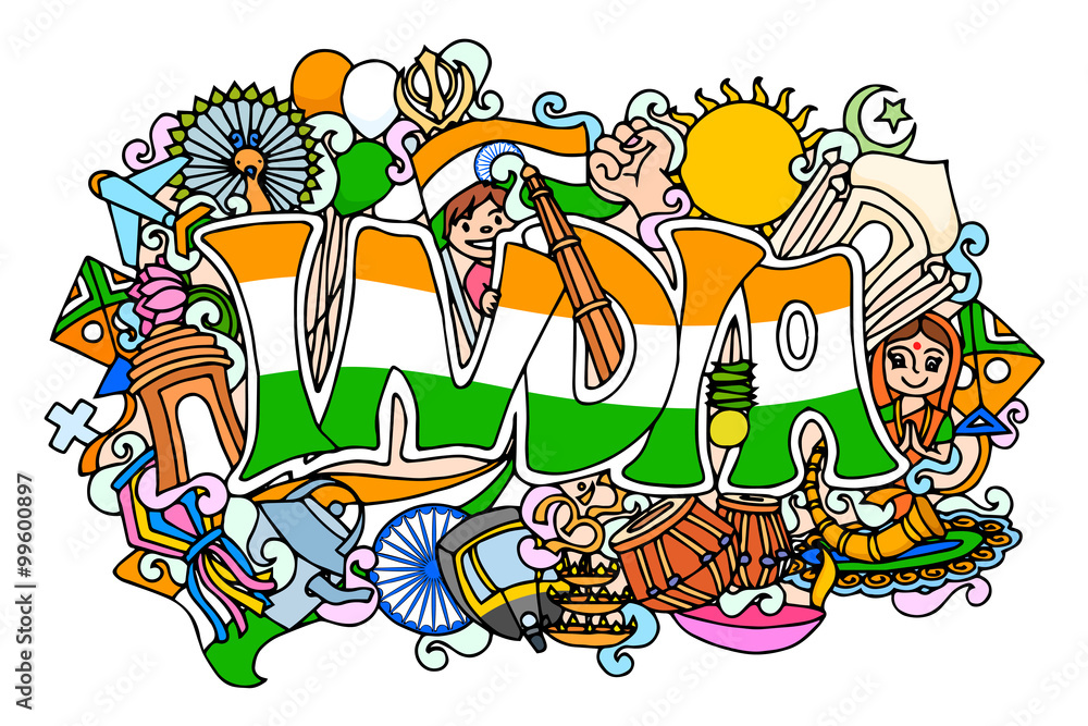 Colorful doodle on India concept