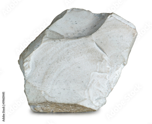 Mineral flint isolated on white. Flint is a hard, sedimentary cryptocrystalline form of the mineral quartz. photo