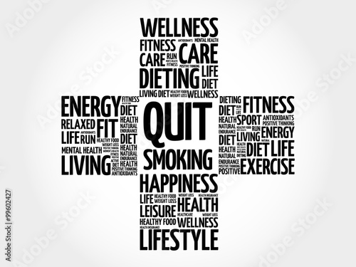 Quit Smoking word cloud, health cross concept