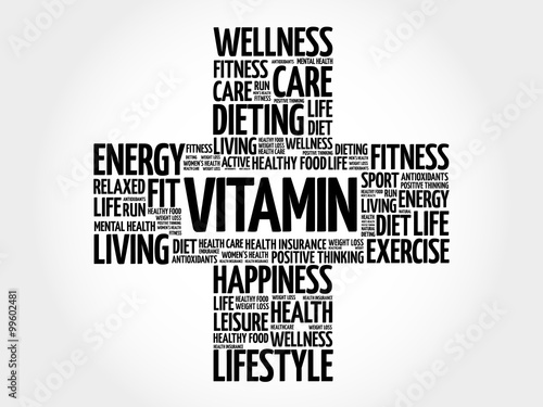 VITAMIN word cloud, health cross concept