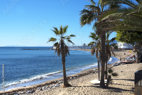 Beach scene in the Stylish Town of Marbella on the Costa del Sol Spain