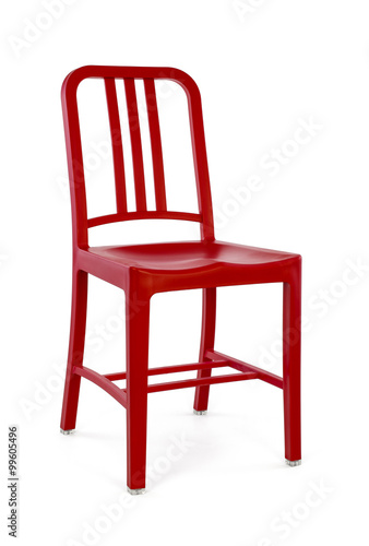 Red Plastic Chair on White Background, Three Quarter View