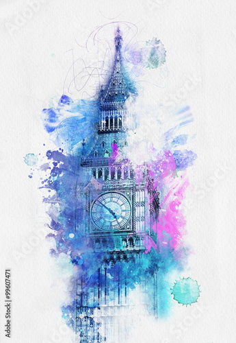 Obraz na płótnie Kolorowa akwarela Big Ben, Londyn