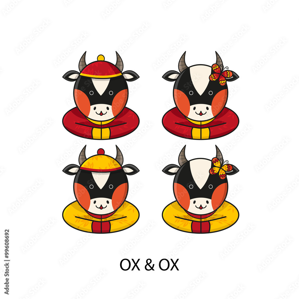 Naklejka premium Ox Chinese Happy New Year Vector Illustration