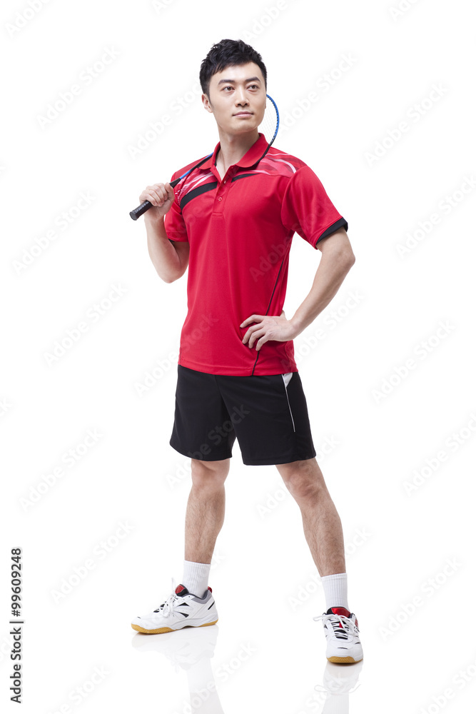 Portrait of male athlete with badminton racket Portrait of male athlete with badminton racket