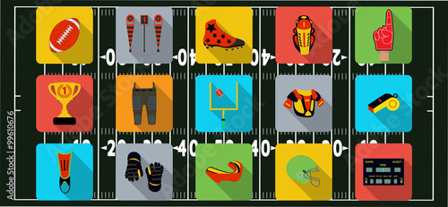 Set of sport icons, signs and symbols. American football. Vector illustration on the blur background.
