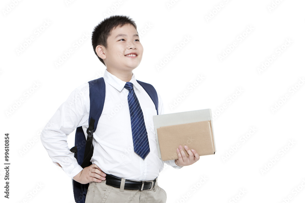 Portrait of confident schoolboy with books Portrait of confident schoolboy with books