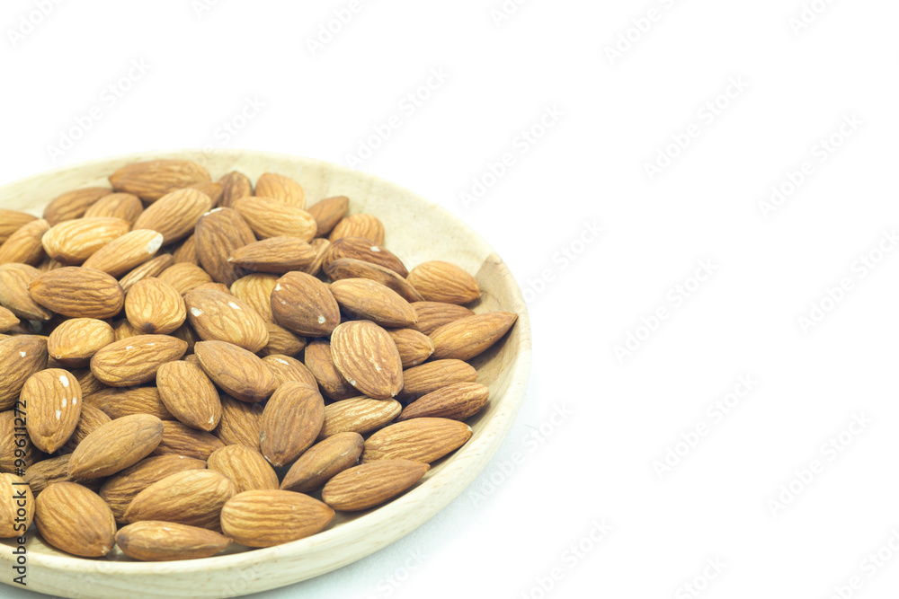 Plate of almond isolated on white background Plate of almond isolated on white background