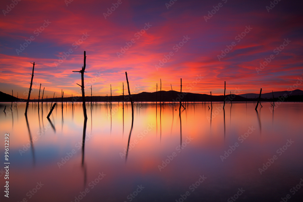 Beautiful sunset over a peacefull lake