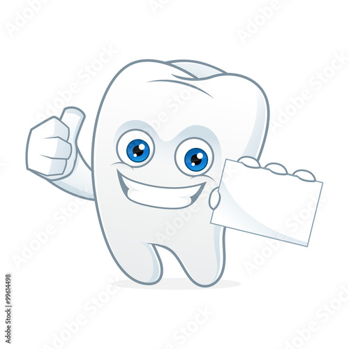 Tooth cartoon mascot hold business card