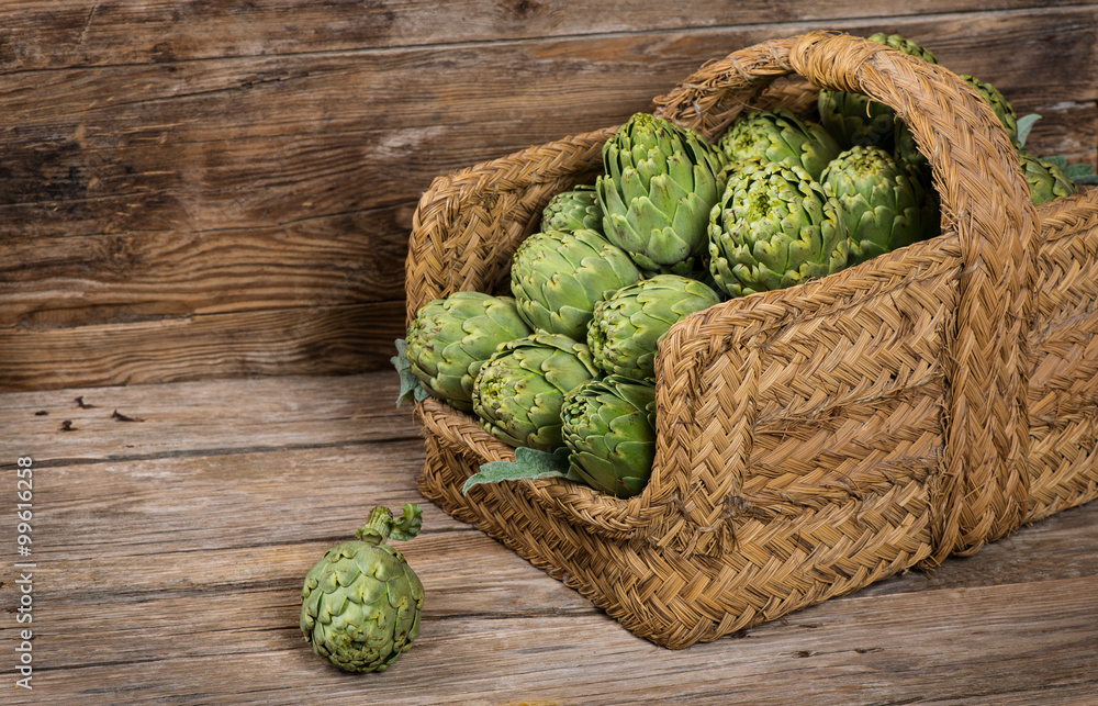 Harvest of artichokes in the basket Harvest of artichokes in the basket