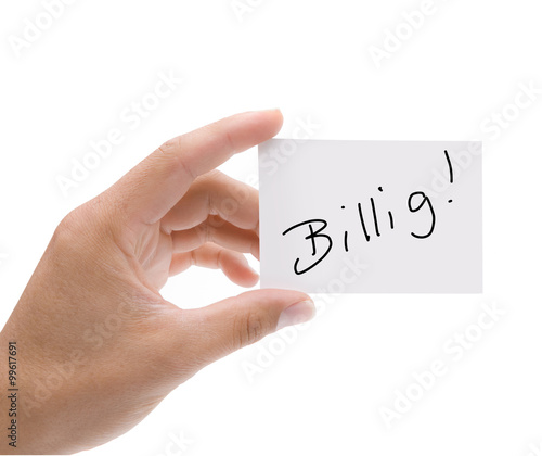 Paier in der Hand  mit "Billig" Text