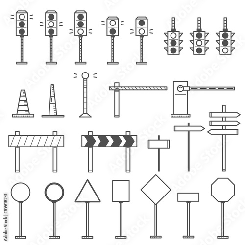 Road Signs Set - Thin Line Icons