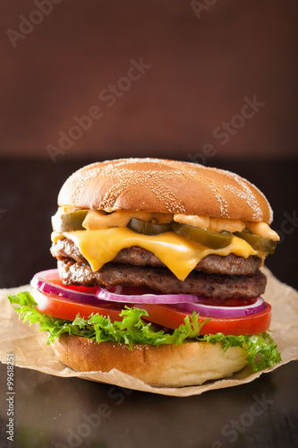 double cheese burger with jalapeno tomato onion photo