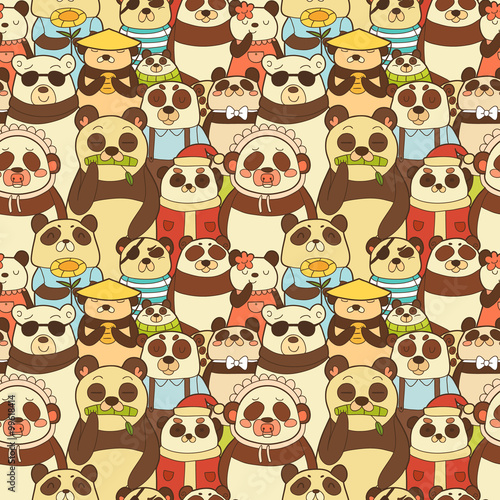 Fototapeta Naklejka Na Ścianę i Meble -  Colorful seamless pattern with funny pandas