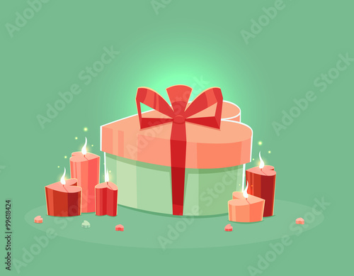 St. Valentines Day Cartoon Background with present and candles