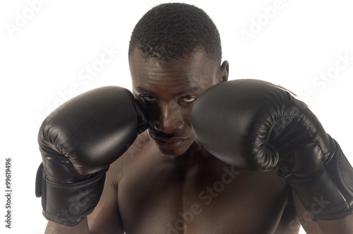 Close up portrait of african ethnicity boxer man. © curto