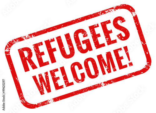 Refugees Welcome Schild Stempel