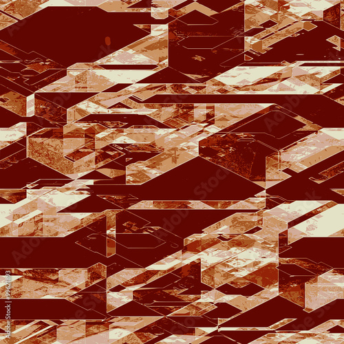 Abstract futuristic scratched background of brown and white blocks, pyramidal shapes and lines