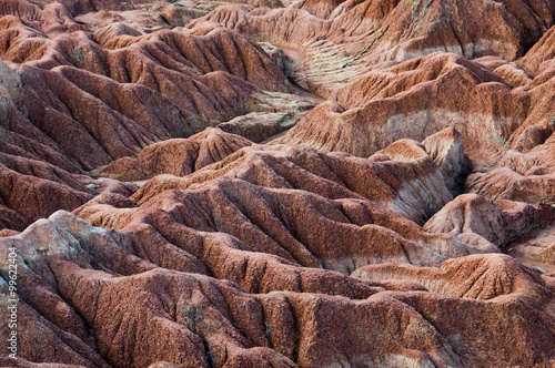 Drought red orange sand stone rock formation in Tatacoa desert, Huila