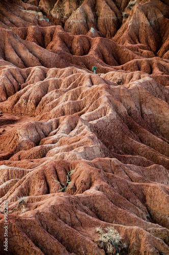 Big red sandstone rock formation in hot dry desert of Tatacoa, Huila