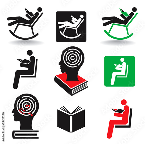 Reader book icons.
Set of nine icons symbolizing  readers, books and education. Vector available.
