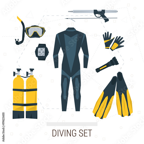 Vector icons set of diving items