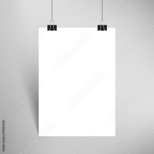 Blank paper with paperclips and shadow