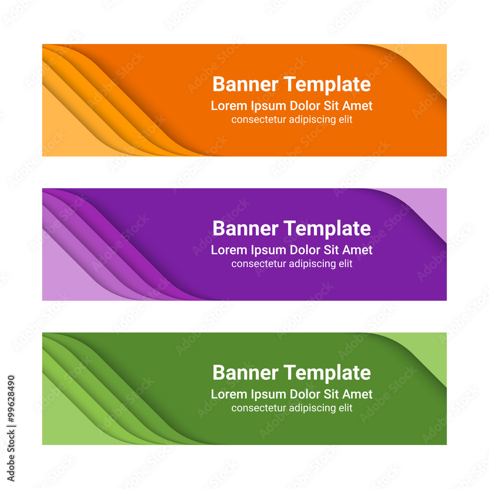 Set of modern horizontal vector banners in a material design style. Can be used as a business template or in a web design