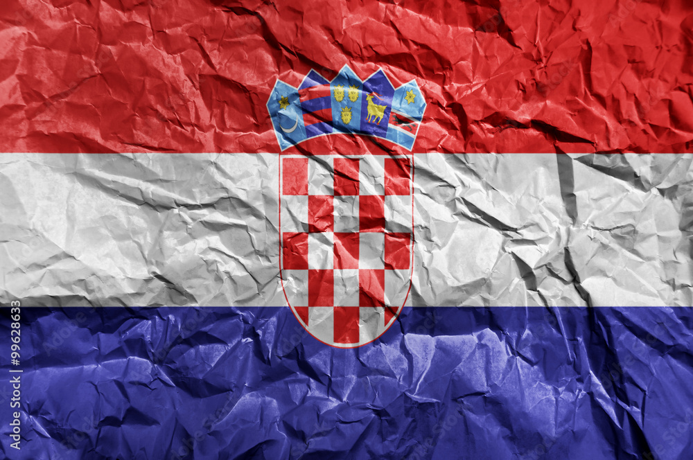 Croatia flag painted on crumpled paper background Croatia flag painted on crumpled paper background