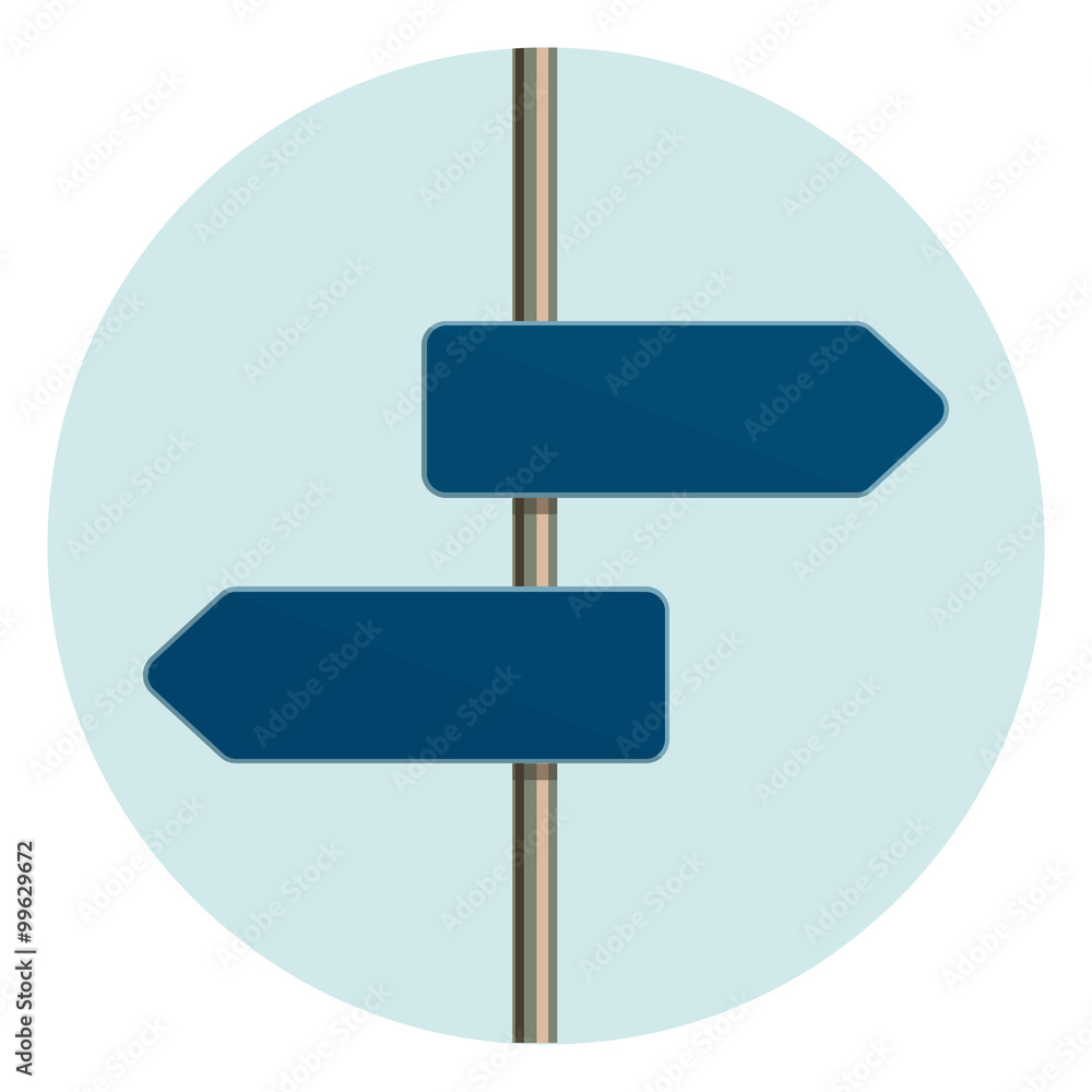Flat design round icon of directional arrow road sign. Flat design round icon of directional arrow road sign.
