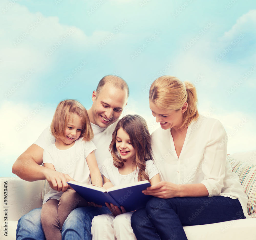 happy family with book at home happy family with book at home