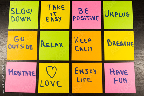Obraz na płótnie slow down, relax, take it easy, keep calm, love, enjoy life, have fun and other