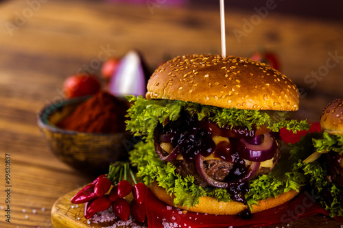 Tasty burger, American traditional cuisine