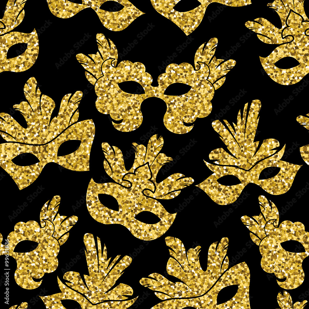 Seamless pattern with glitter carnival mask. Seamless pattern with glitter carnival mask.