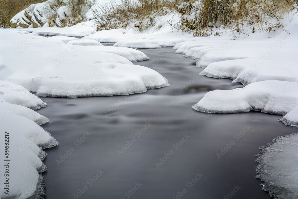 River in winter on mountain Stara Planina, Serbia River in winter on mountain Stara Planina, Serbia