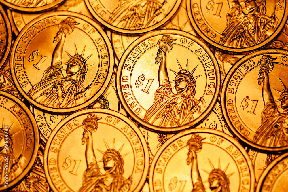 golden dollar coins background