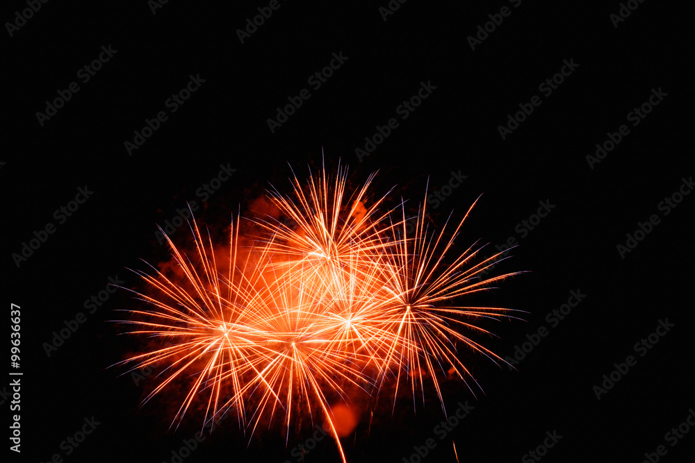Fireworks Display red on the sky in beautiful night Fireworks Display red on the sky in beautiful night